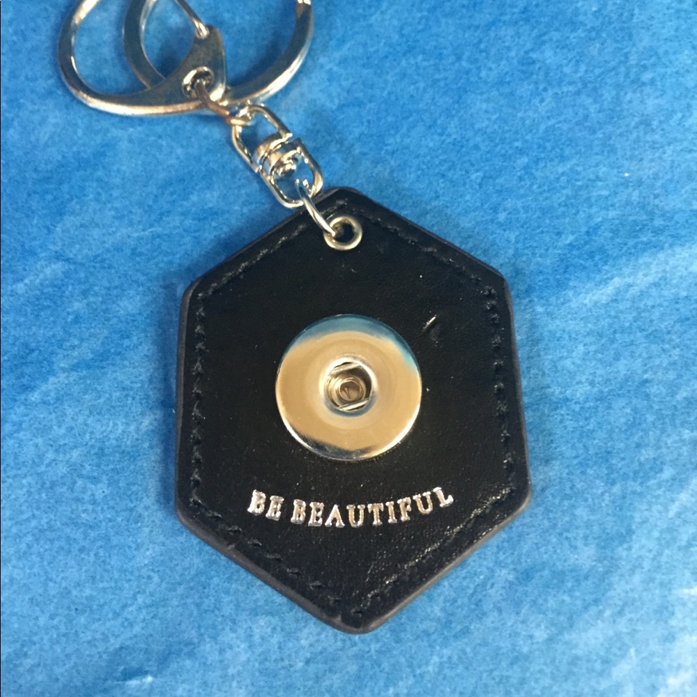 Black leather snap button keychain
